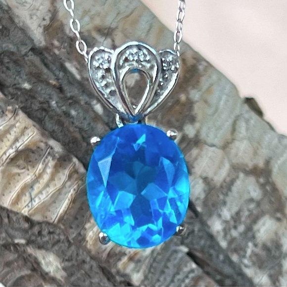 Carribean Quartz Cambodian Zircon Sterling Silver Pendant Necklace - Picture 3 of 13